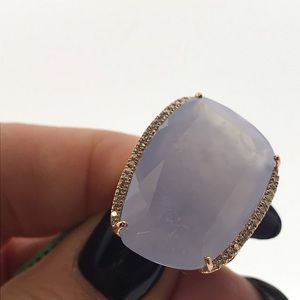 EFFY 14K Rose Gold Blue Chalcedony & Diamond ring.